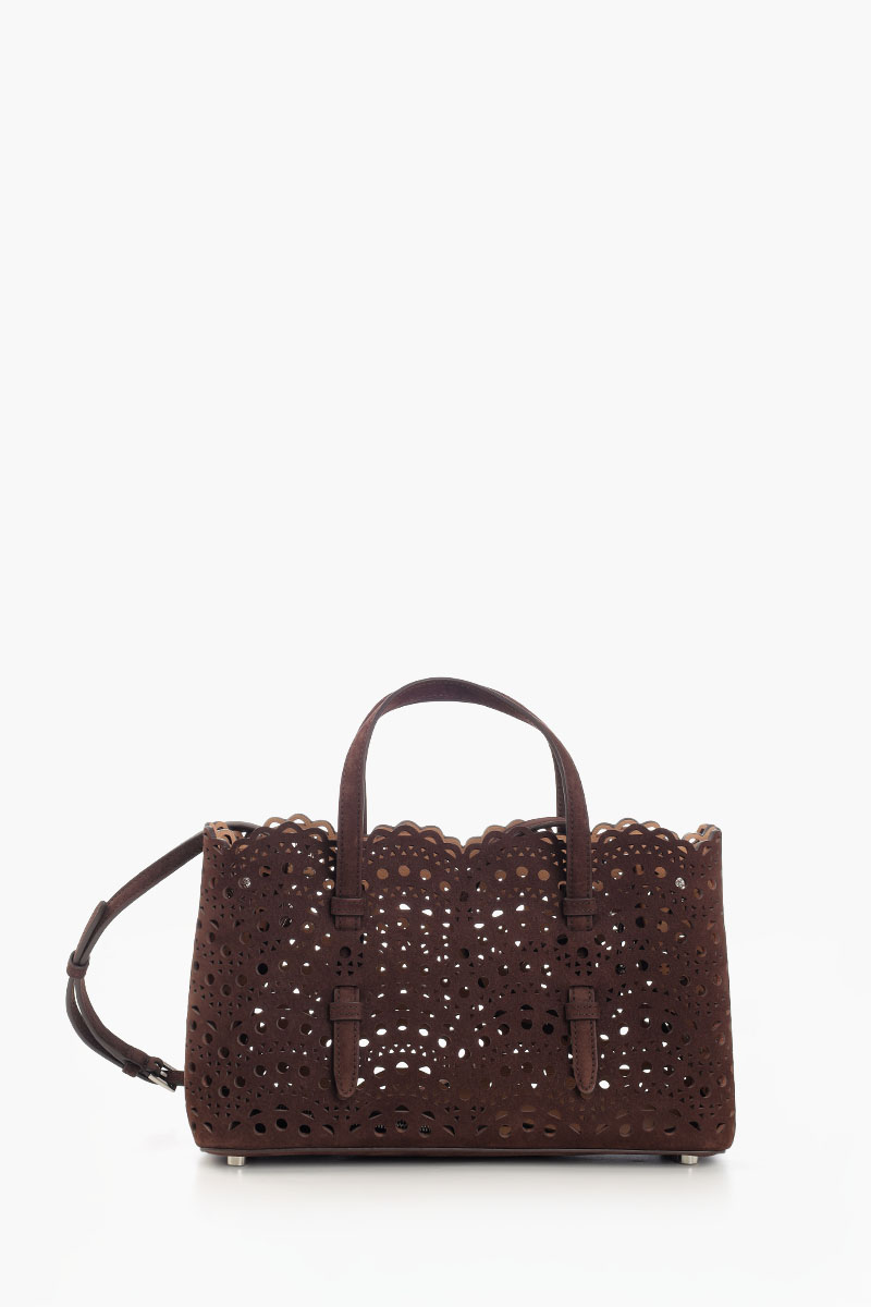 ALAIA Mina 25 East West Handbag in Dark Brown Nubuck Leather 0