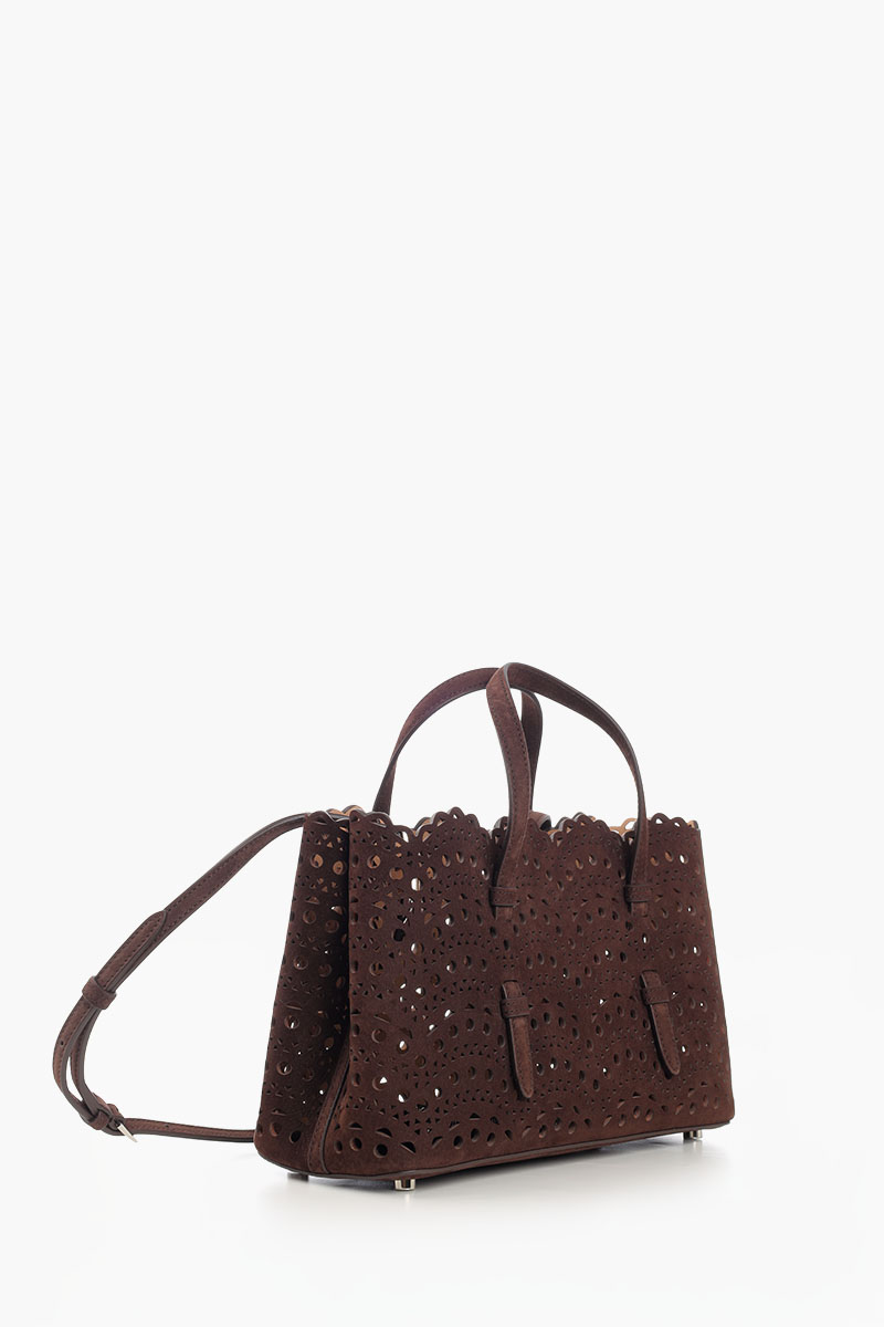 ALAIA Mina 25 East West Handbag in Dark Brown Nubuck Leather 1
