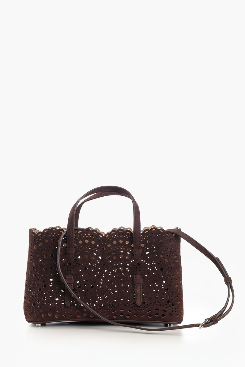 ALAIA Mina 25 East West Handbag in Dark Brown Nubuck Leather 2