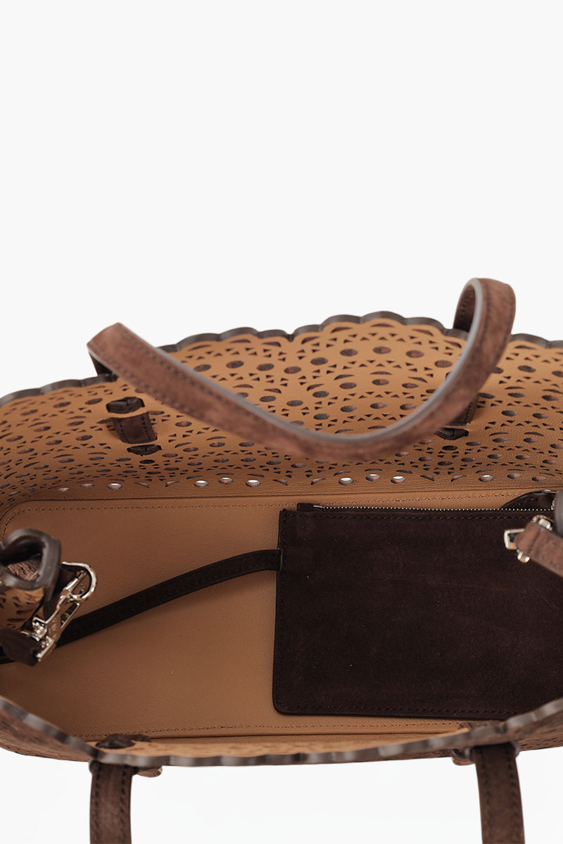 ALAIA Mina 25 East West Handbag in Dark Brown Nubuck Leather 4