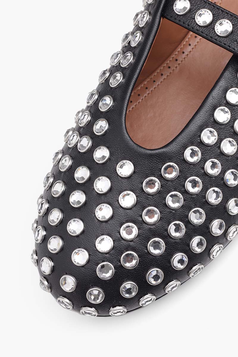 ALAIA Women Strass Rhinestones Ballerina Flats in Black Lambskin 4