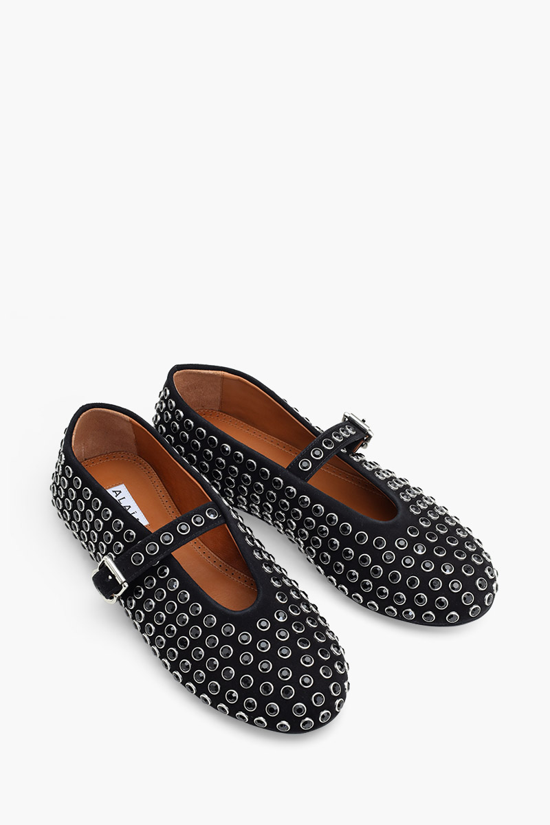 ALAIA Strass Ballet Flats in Black Lambskin 1