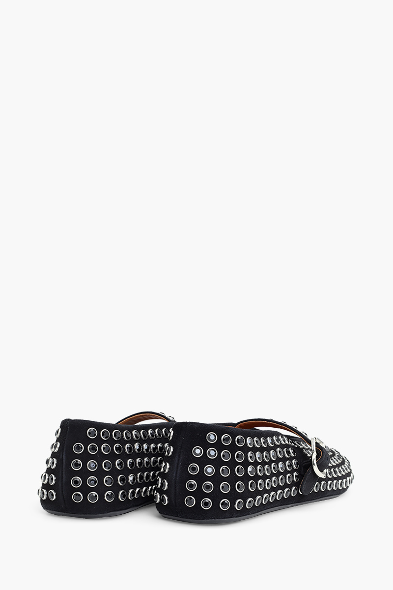 ALAIA Strass Ballet Flats in Black Lambskin 2