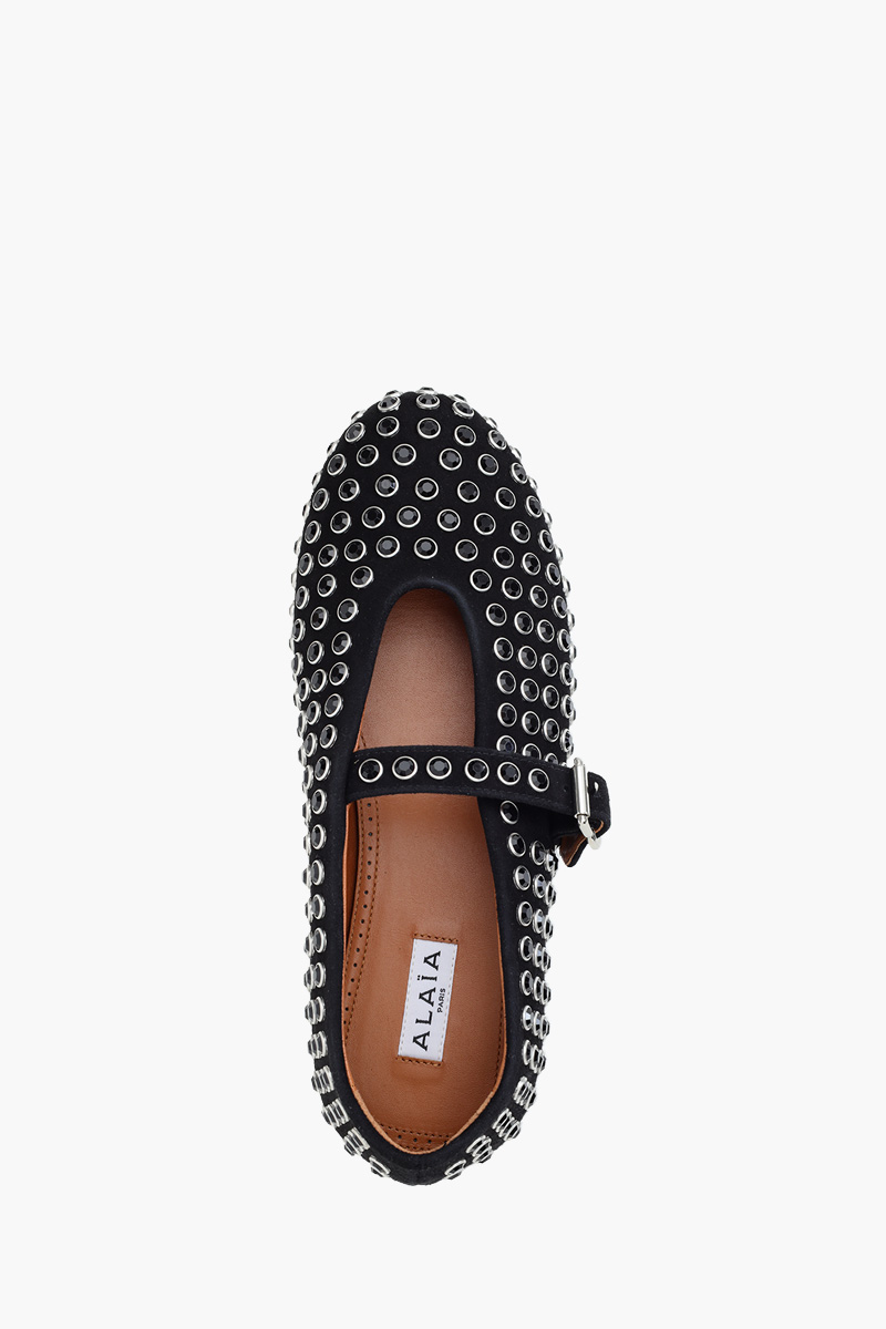 ALAIA Strass Ballet Flats in Black Lambskin 3