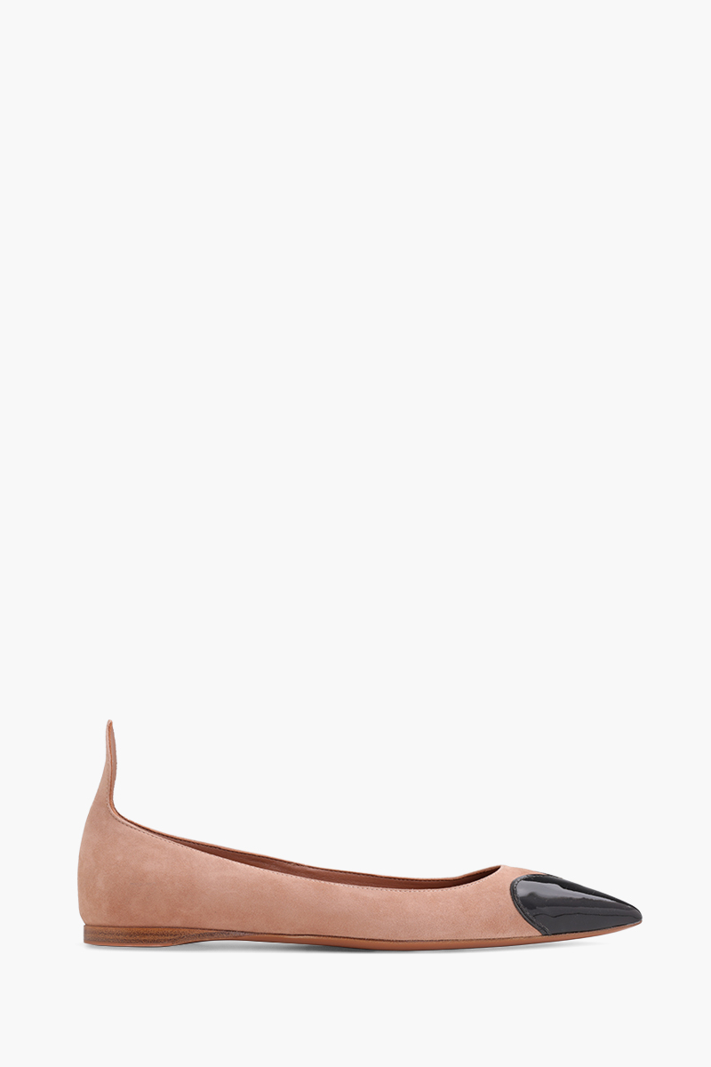 ALAIA Heart Flat Ballerina in Blush/Black Suede Goatskin 0