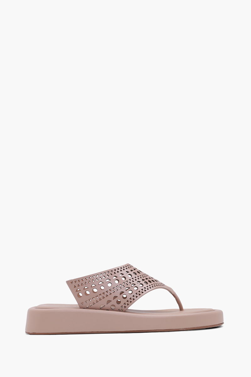 ALAIA Women Lasered Cut Thong Sandals in Nude 0