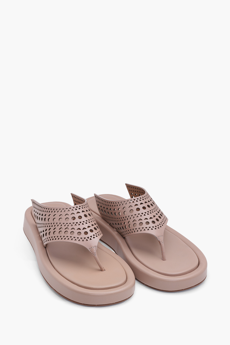 ALAIA Women Lasered Cut Thong Sandals in Nude 1