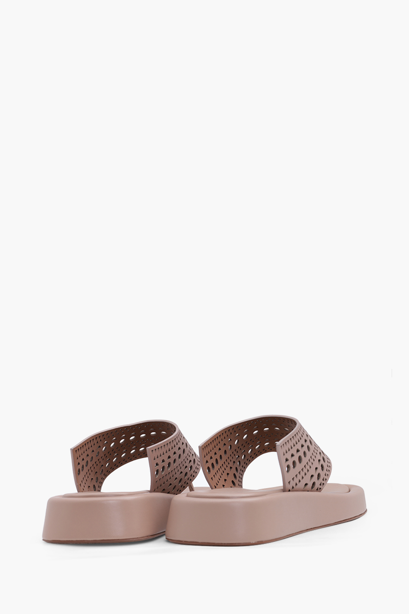 ALAIA Women Lasered Cut Thong Sandals in Nude 2