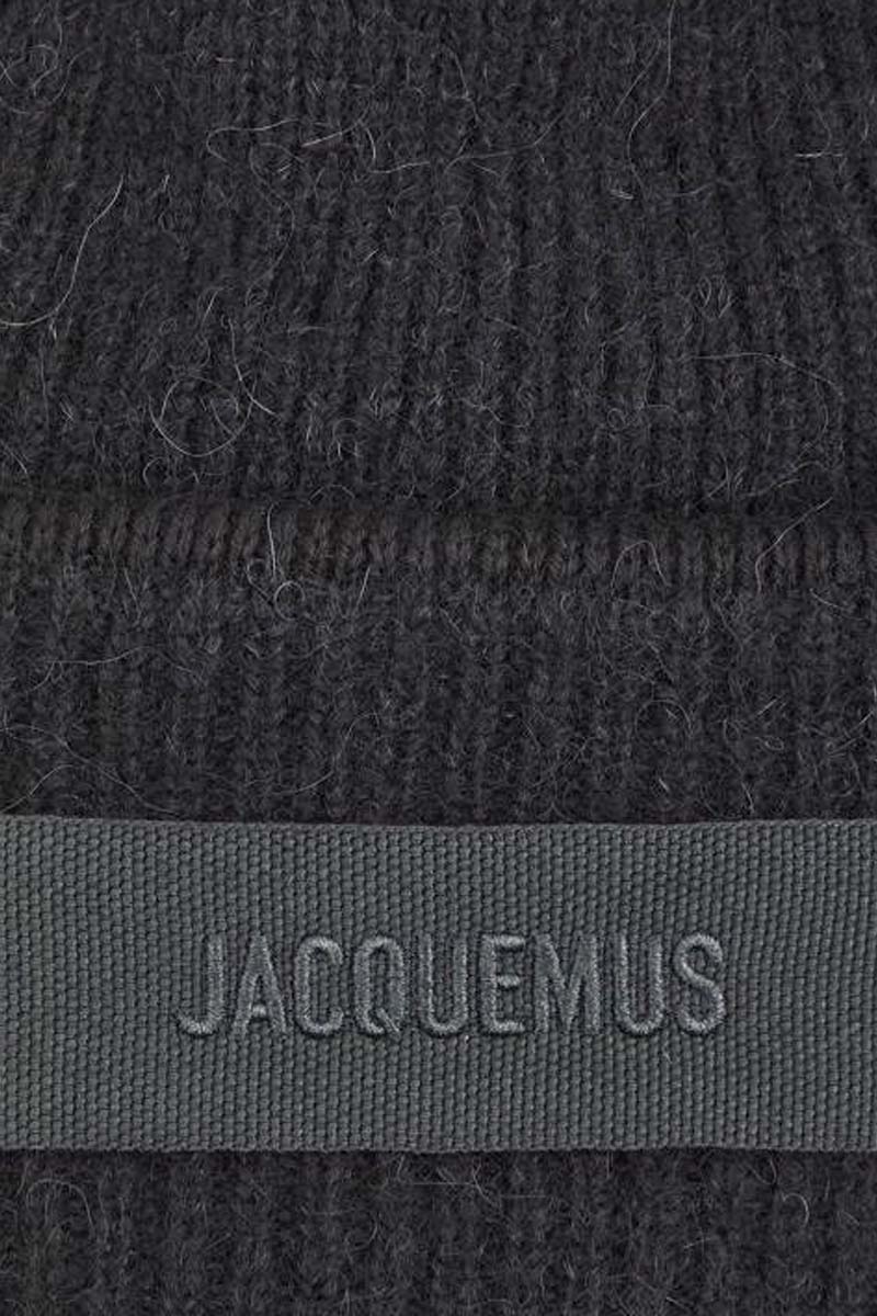 JACQUEMUS Le Bonnet Grosgrain Logo Beanie in Black Alpaca Wool 2