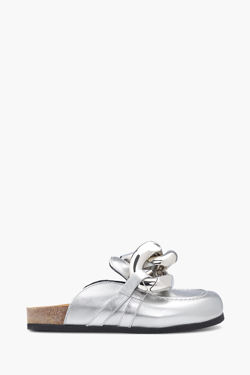 JW ANDERSON Women Loafers Mules in Silver Leather with Chain Link 0