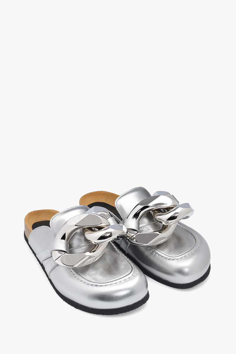 JW ANDERSON Women Loafers Mules in Silver Leather with Chain Link 1