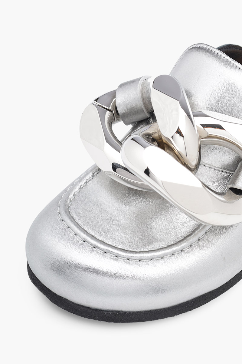 JW ANDERSON Women Loafers Mules in Silver Leather with Chain Link 4