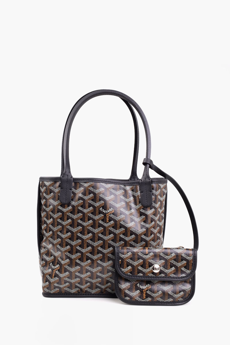 GOYARD Mini Anjou Tote Bag in Black Chevroches Calfskin & Goyardine Canvas 0
