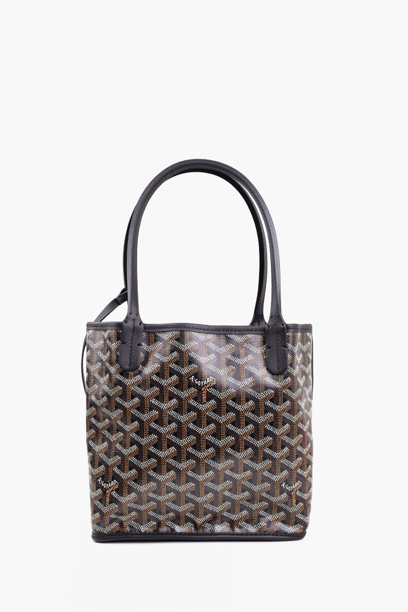 GOYARD Mini Anjou Tote Bag in Black Chevroches Calfskin & Goyardine Canvas 2