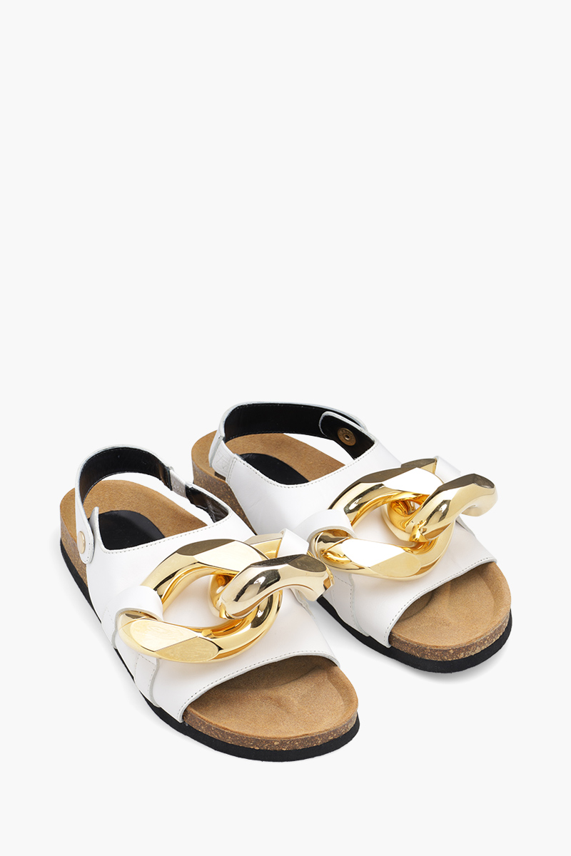 JW ANDERSON Women Slingback Sandals in White Leather with Chain Link 1