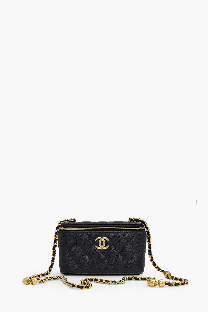 CHANEL Classic Vanity Chain Crossbody Bag in Black Caviar Leather GHW with Mirror 0