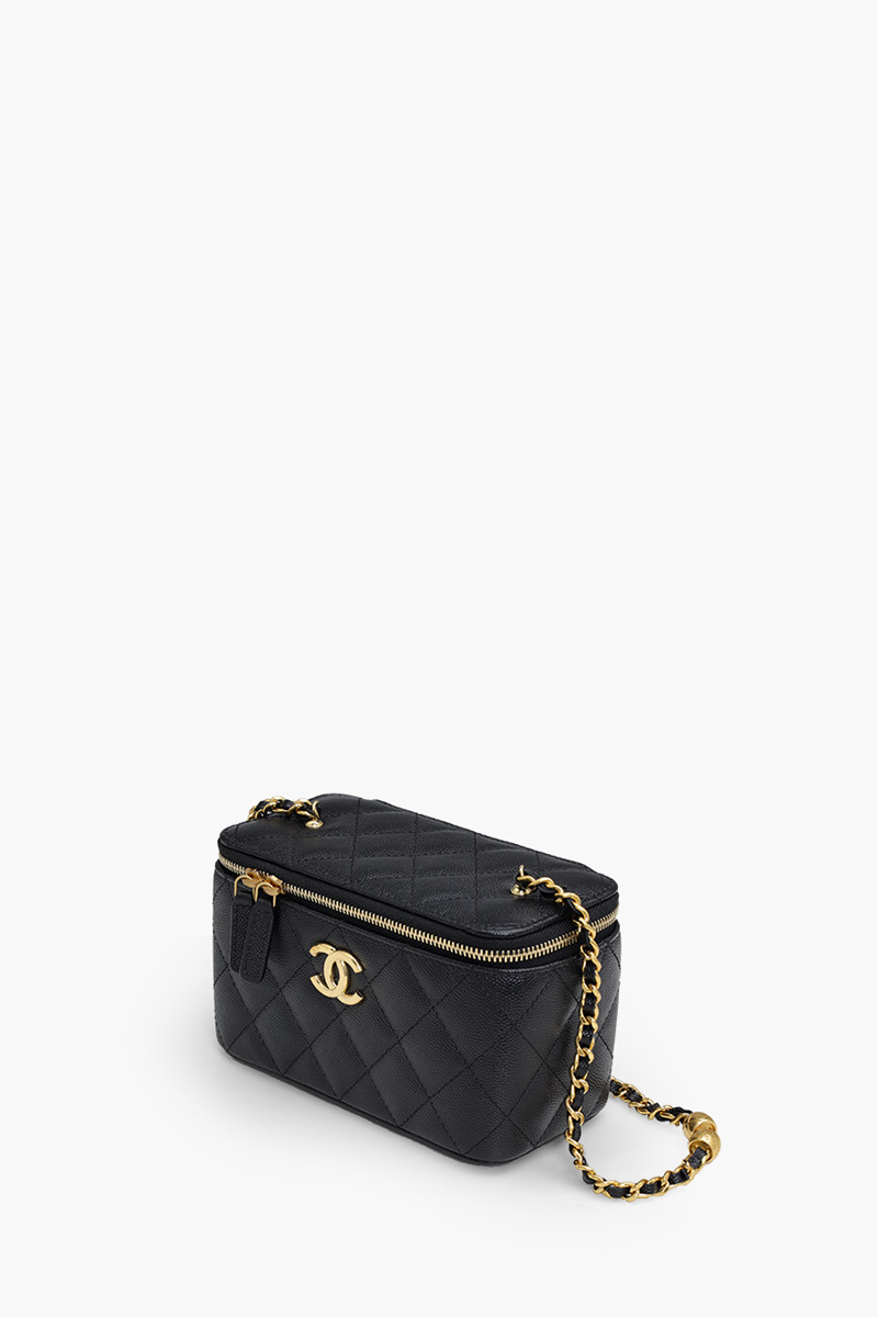 CHANEL Classic Vanity Chain Crossbody Bag in Black Caviar Leather GHW with Mirror 2