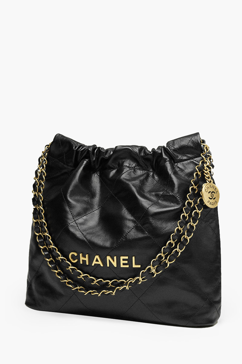 CHANEL Small C 22 Handbag in Black Shiny Calfskin GHW 1