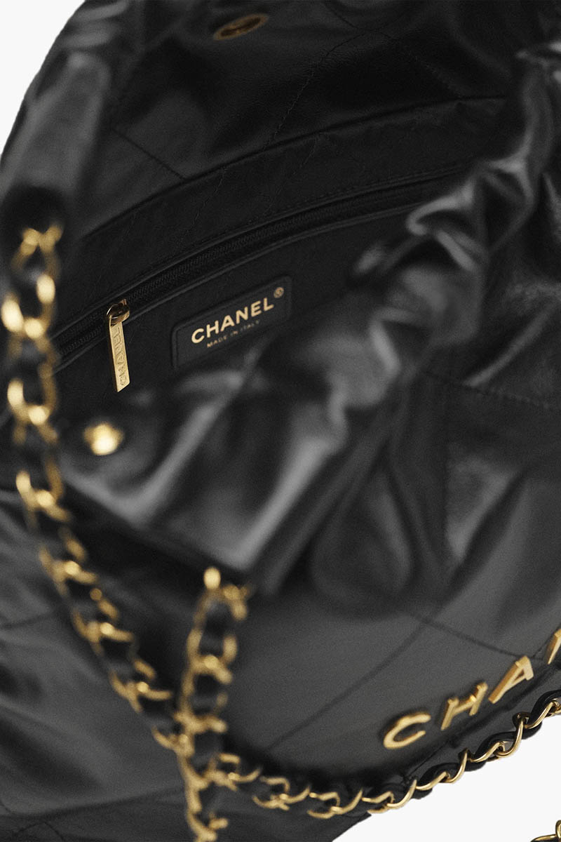 CHANEL Small C 22 Handbag in Black Shiny Calfskin GHW 2