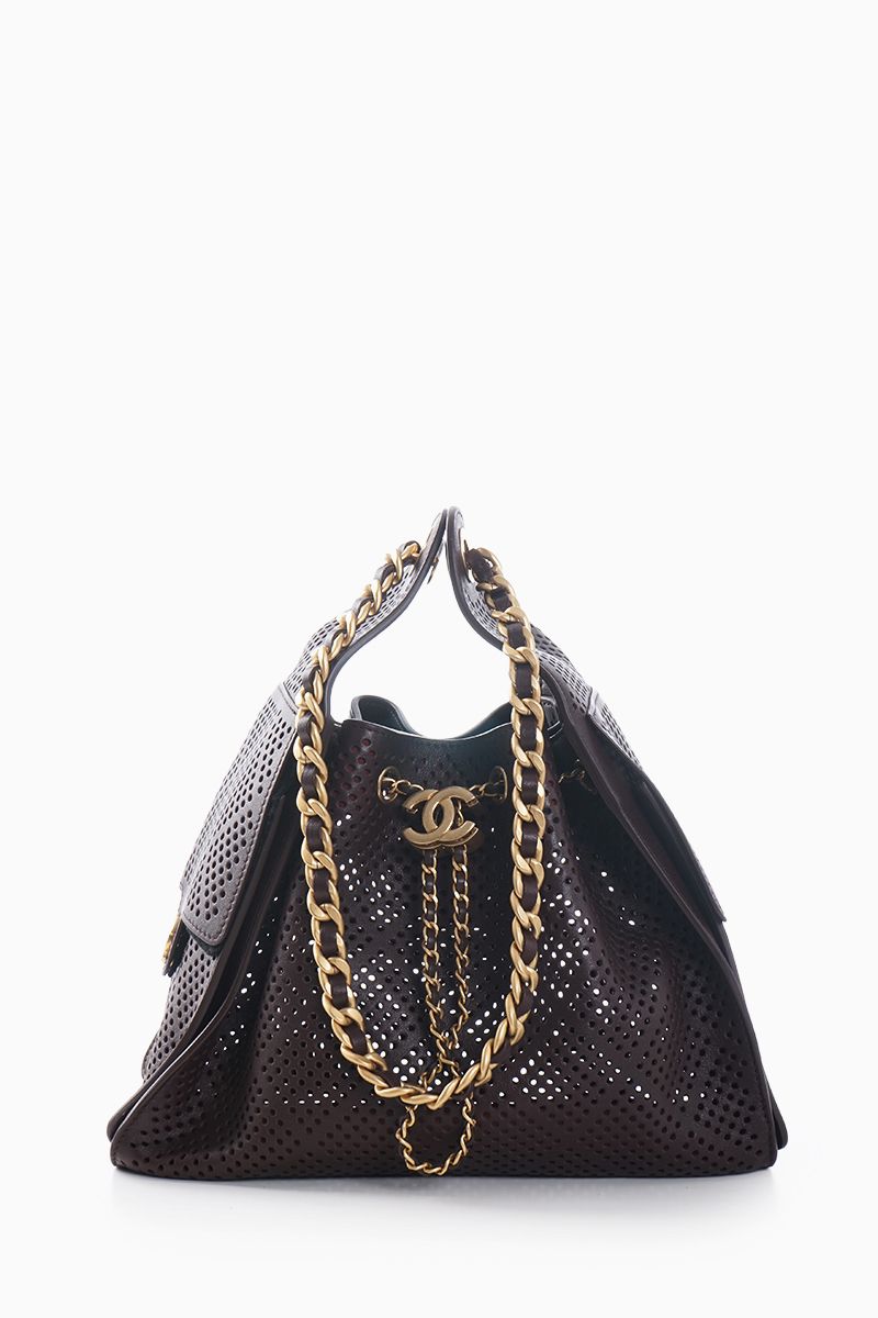 CHANEL 25 Small Bag in Dark Brown Perforated Calfskin GHW 0