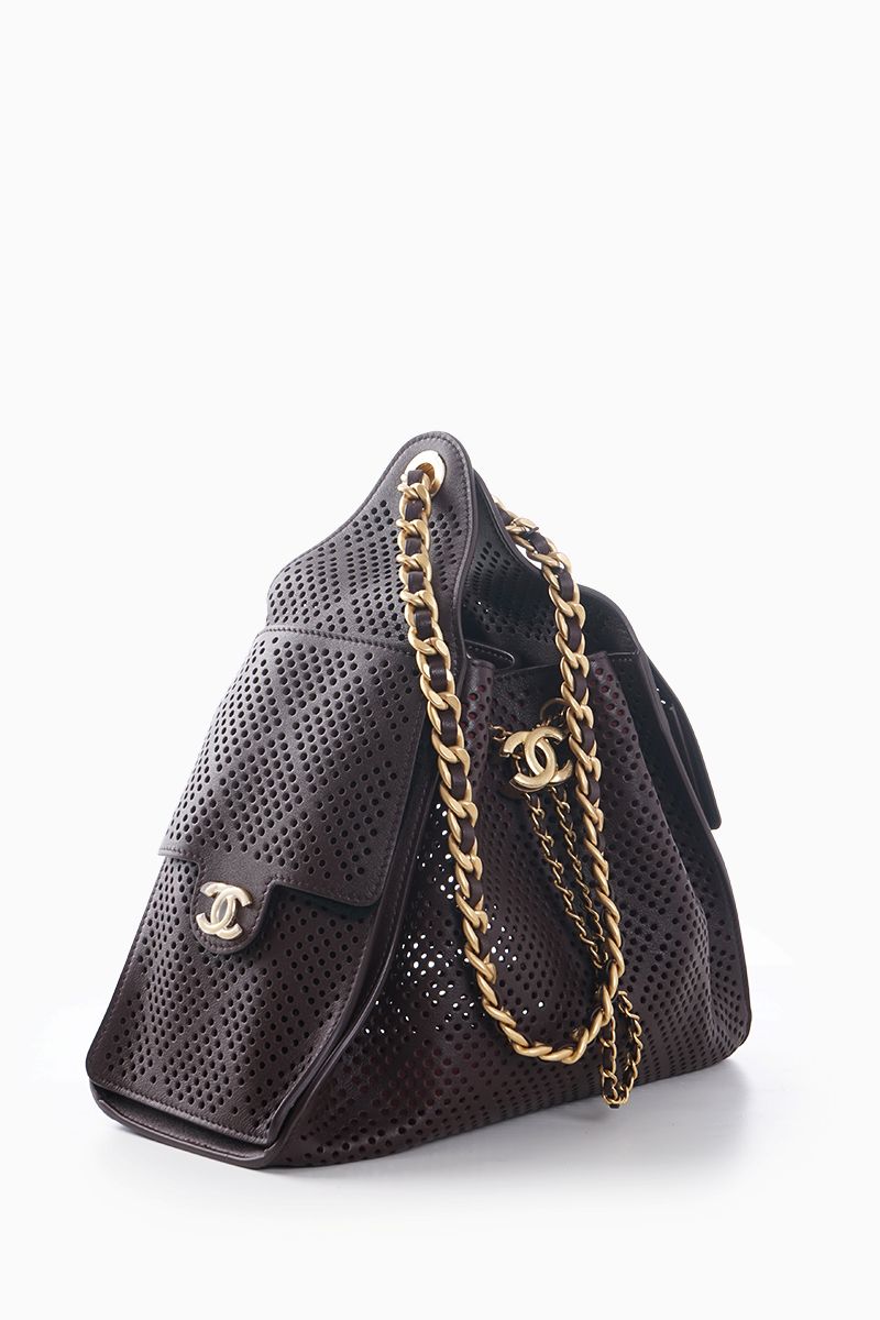 CHANEL 25 Small Bag in Dark Brown Perforated Calfskin GHW 1