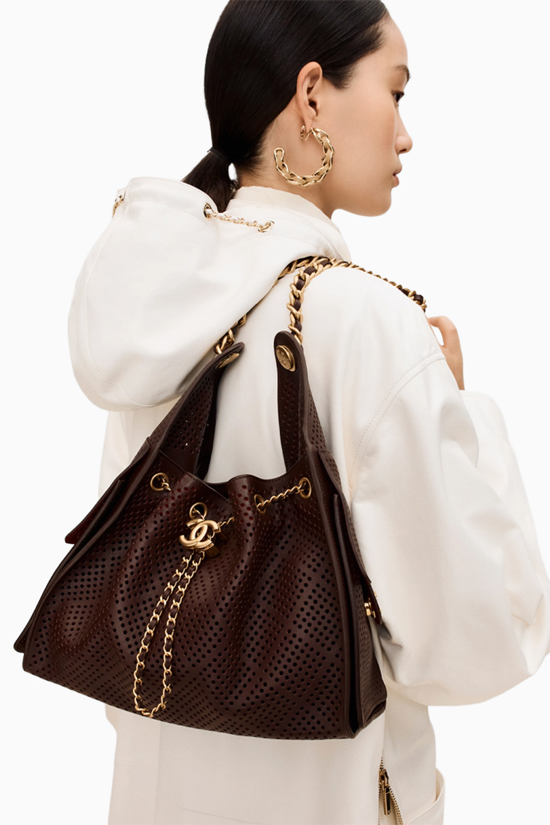CHANEL 25 Small Bag in Dark Brown Perforated Calfskin GHW 3