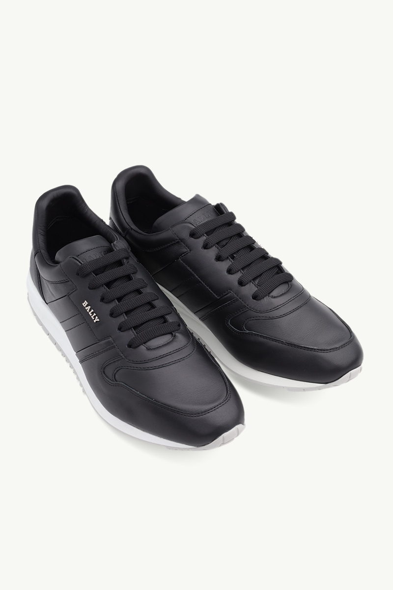 BALLY Men Asler Sneakers in Black Calf Leather with Stripe 1