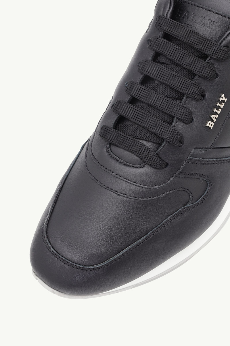 BALLY Men Asler Sneakers in Black Calf Leather with Stripe 4