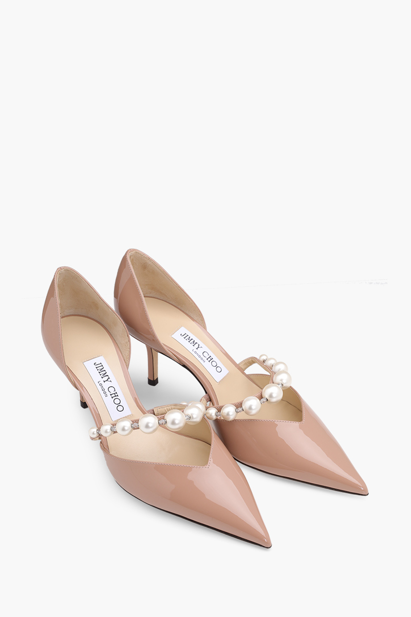 JIMMY CHOO Aurelie Pointed Pumps 65mm in Ballet Pink/White Patent with Pearl Embellished 1