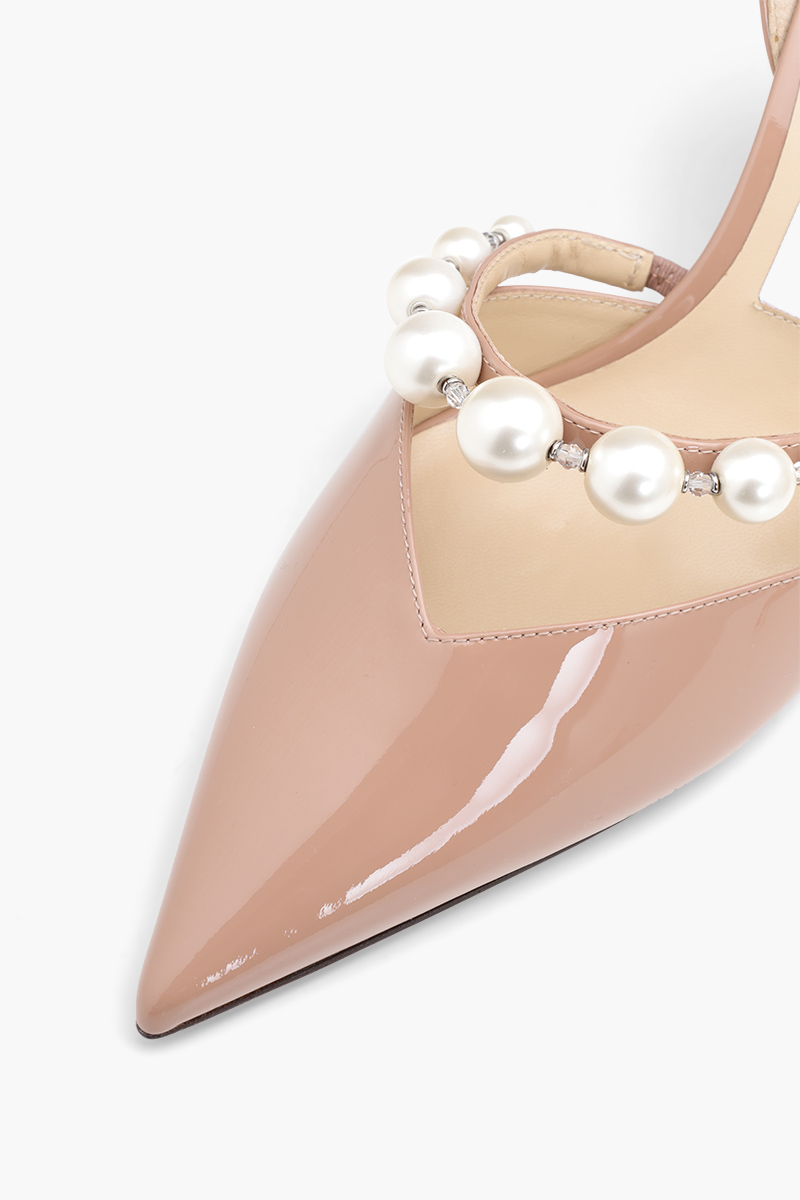 JIMMY CHOO Aurelie Pointed Pumps 65mm in Ballet Pink/White Patent with Pearl Embellished 4