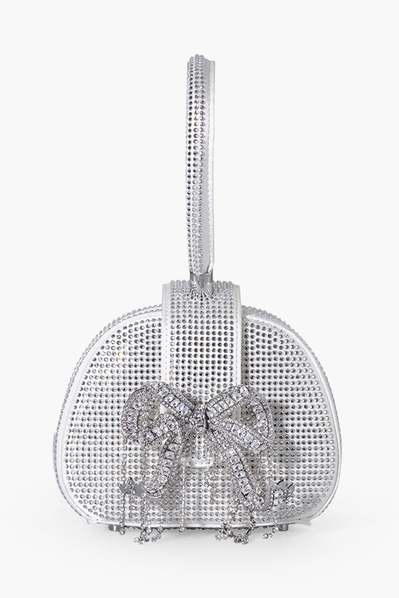 SELF-PORTRAIT Micro Rhinestone Top Handle Bag in Cream Nylon 0