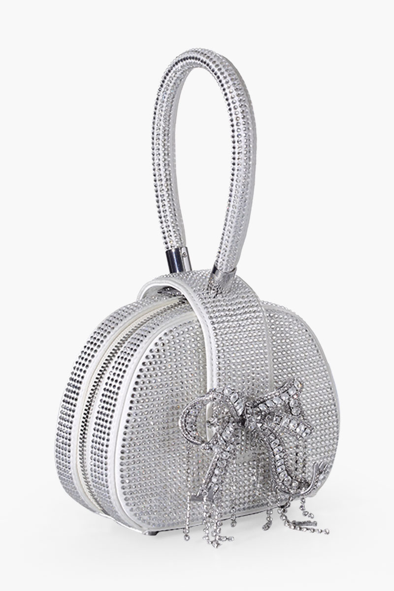 SELF-PORTRAIT Micro Rhinestone Top Handle Bag in Cream Nylon 2