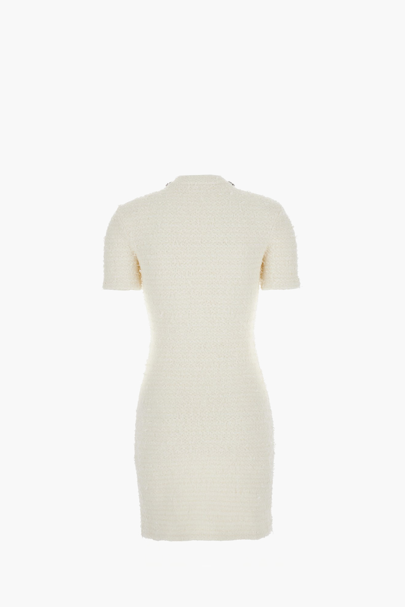 SELF-PORTRAIT Women Textured Knit Mini Dress in Cream Cotton with Crystal Trim 1