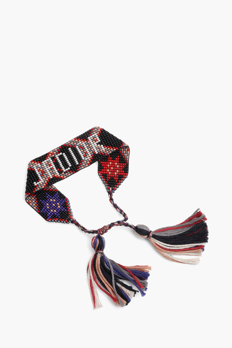 CHRISTIAN DIOR J'adior Mini Resin Beads Bracelet in Black/Red/Pink Multicolor with Tassel 0