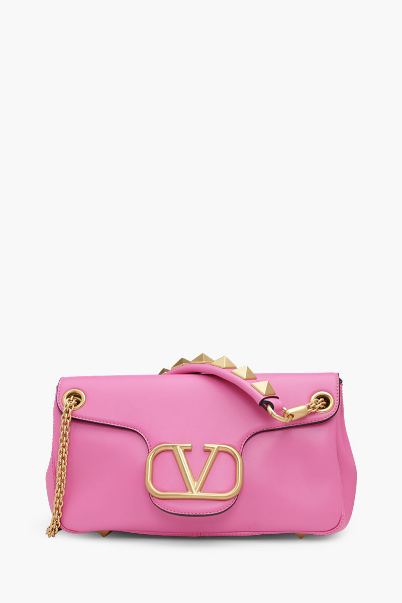 VALENTINO Stud Sign Nappa VLogo Shoulder Bag in Pink 0