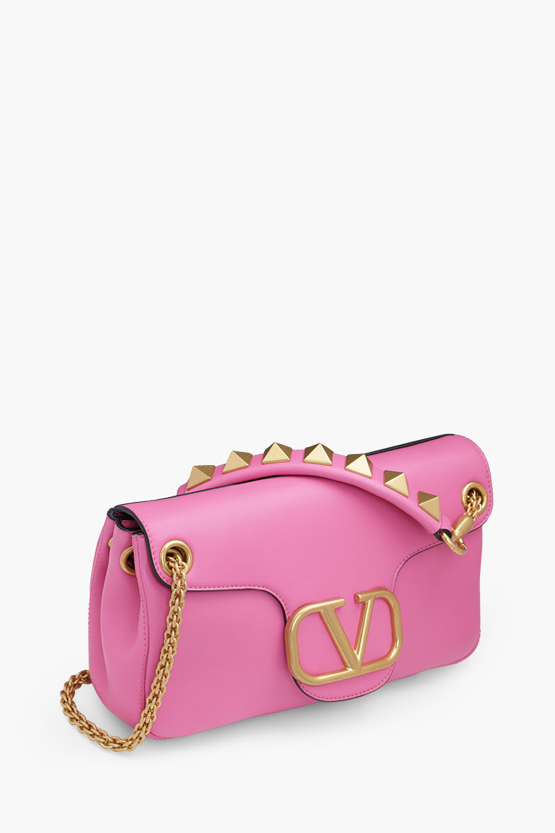 VALENTINO Stud Sign Nappa VLogo Shoulder Bag in Pink 2