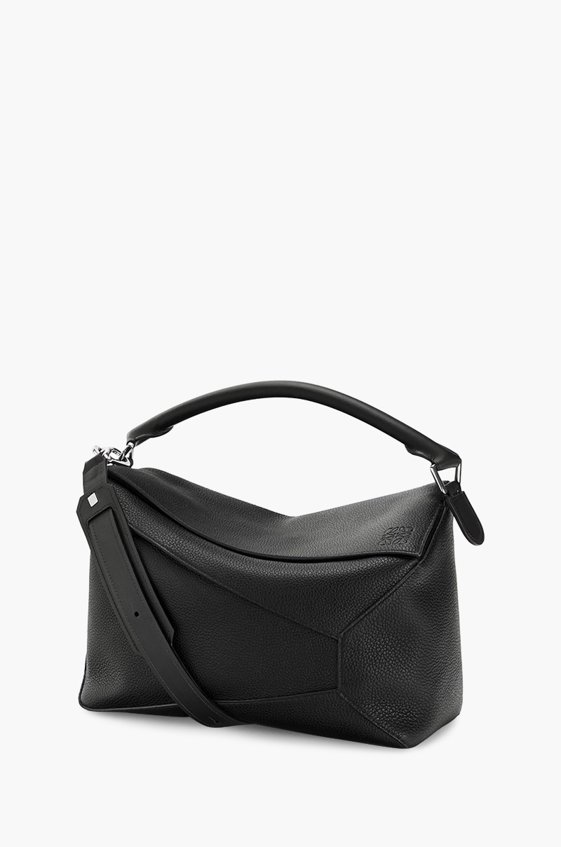 LOEWE Medium Puzzle Bag in Black Grained Calfskin 0