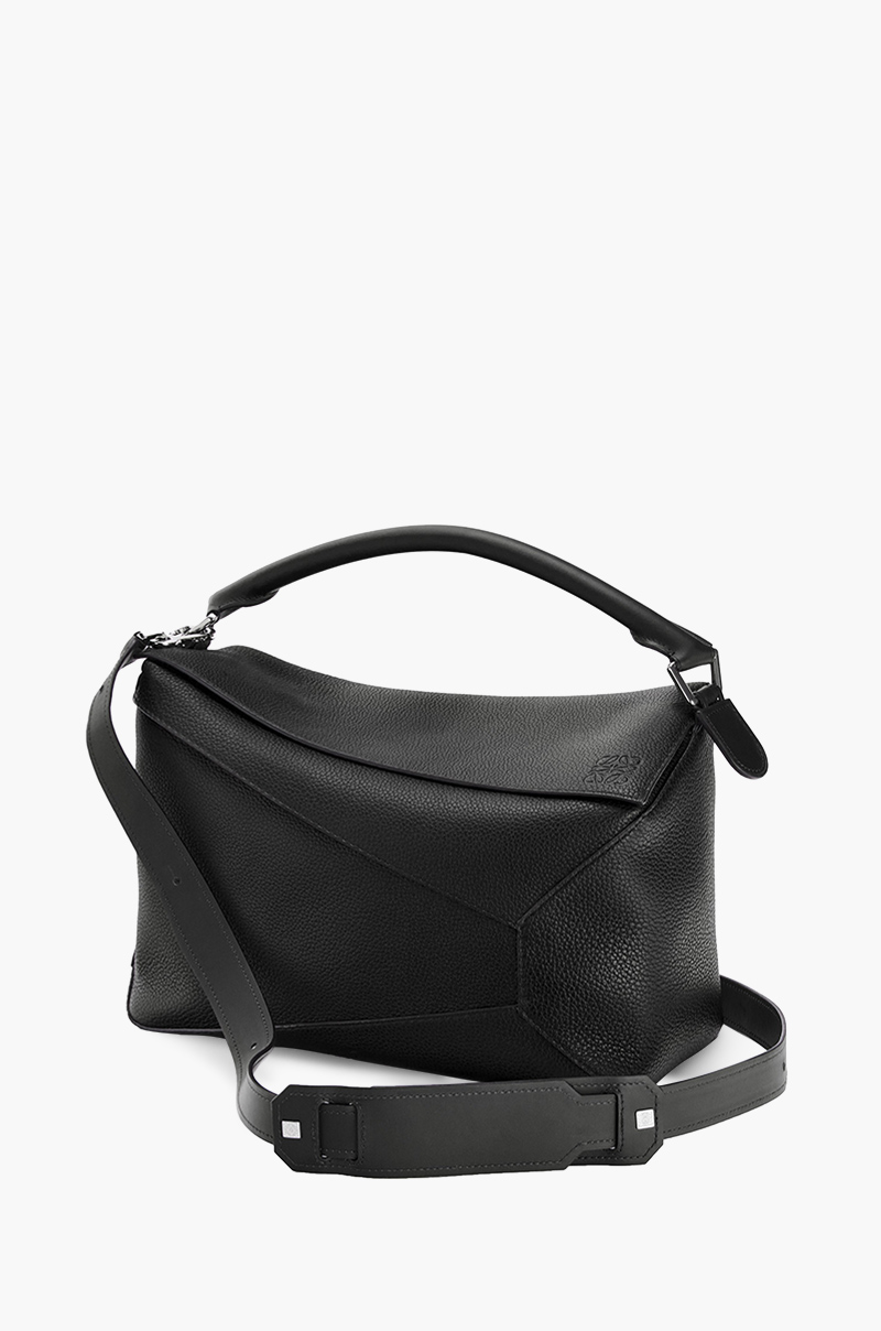 LOEWE Medium Puzzle Bag in Black Grained Calfskin 2