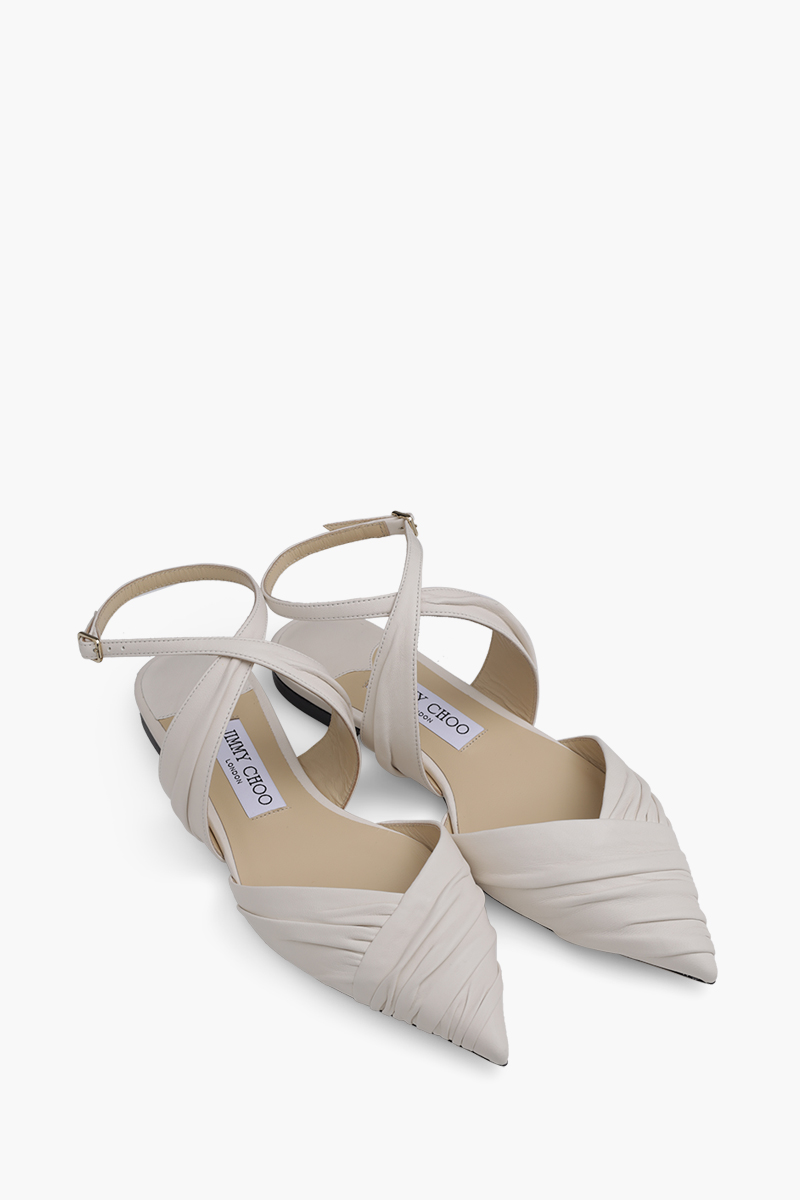 JIMMY CHOO Women Basil Crossover Flats in Latte Leather 1