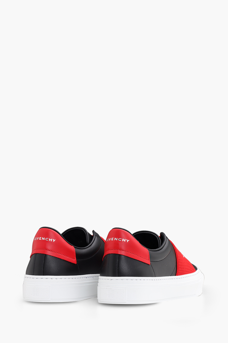 GIVENCHY Men City Sport Slip-On Sneakers in Black/White/Red with Textured Elastic Band 2