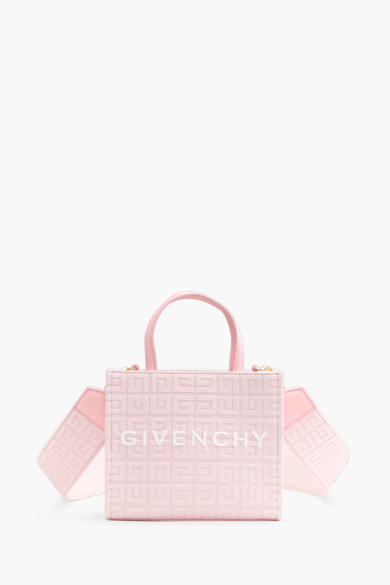 GIVENCHY Mini Embroidered G Shopper Tote Bag in Tender Pink Canvas with 4G Debossed Shoulder Strap 0