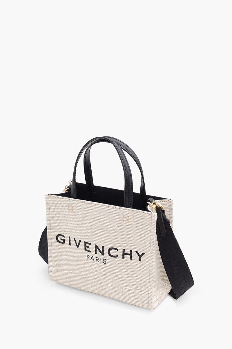 GIVENCHY Mini G Shopper Tote Bag in Beige/Black Canvas with Shoulder Strap 2