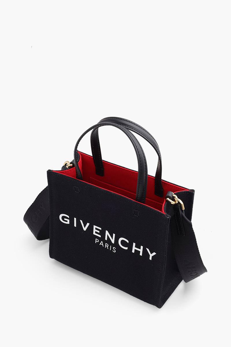 GIVENCHY Mini G Shopper Tote Bag in Black Canvas with Shoulder Strap 2