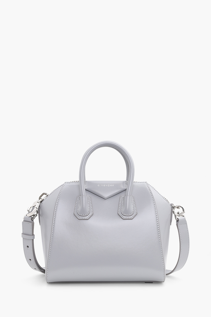 GIVENCHY Mini Antigona Bag in Light Grey Smooth Box Calfskin Leather 0