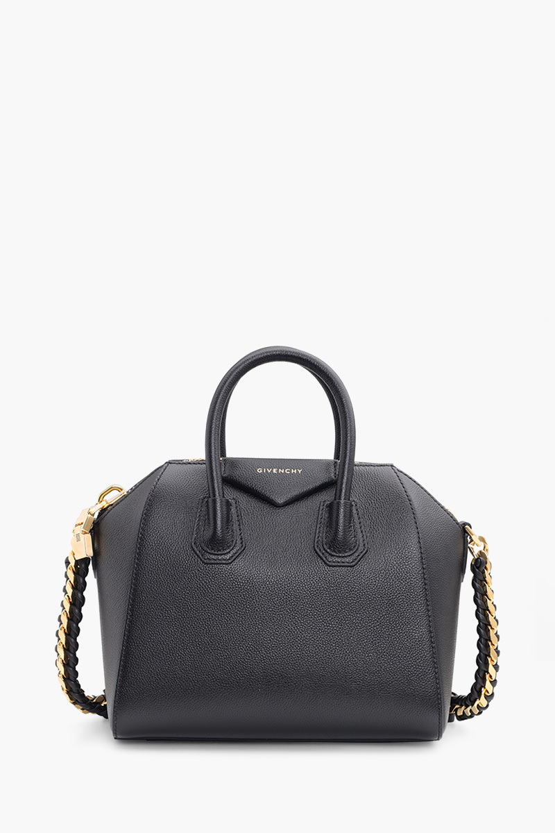 GIVENCHY Mini Antigona Bag in Black Grained Leather with Metal-Braided Strap 0