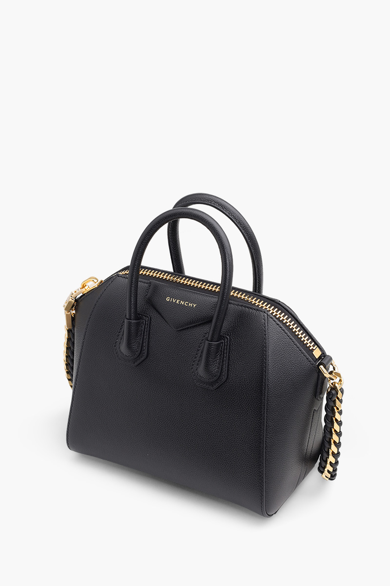 GIVENCHY Mini Antigona Bag in Black Grained Leather with Metal-Braided Strap 2