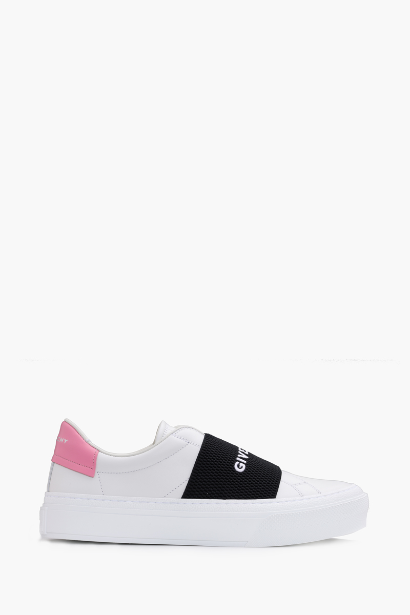GIVENCHY Women 4G Logo Street Sneakers in White/Black/Pink with Logo Webbing 0