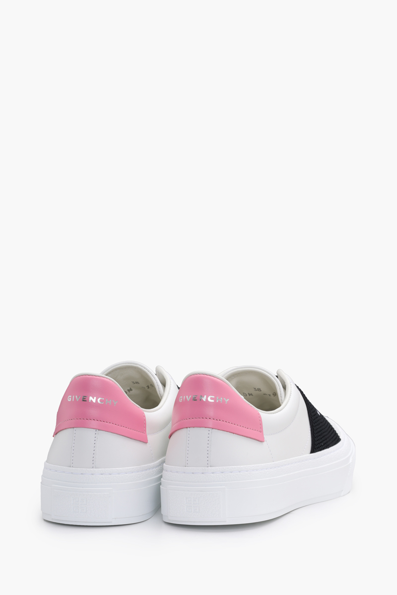 GIVENCHY Women 4G Logo Street Sneakers in White/Black/Pink with Logo Webbing 2