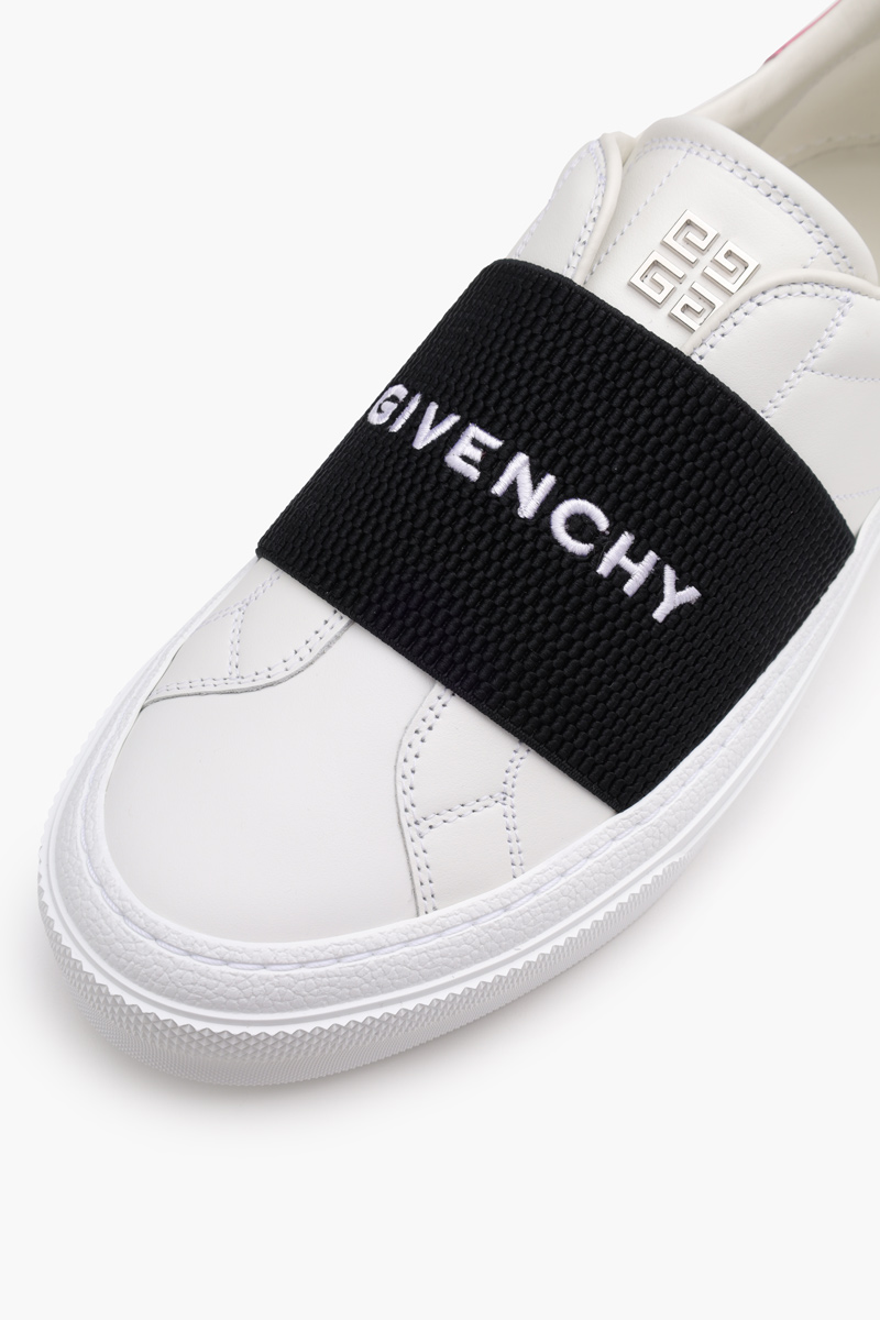 GIVENCHY Women 4G Logo Street Sneakers in White/Black/Pink with Logo Webbing 4