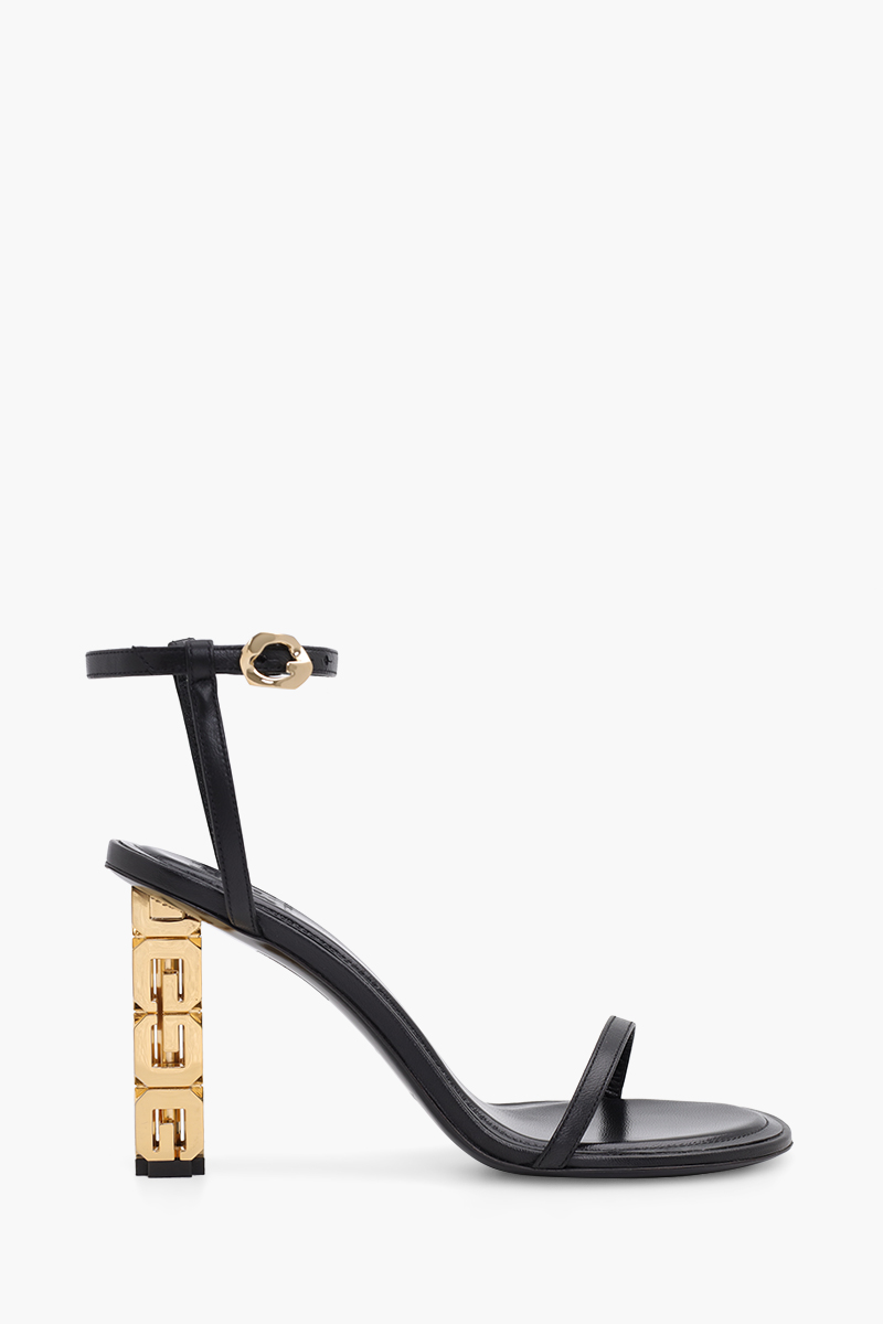 GIVENCHY Women G Cube Ankle Strap Sandals 85mm in Black Leather 0